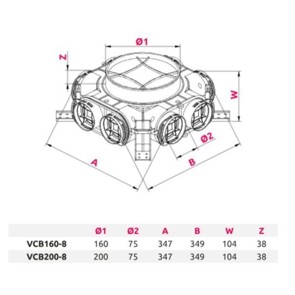 Distribuitor ventilatie Awenta VCB160-8, VCB200-8